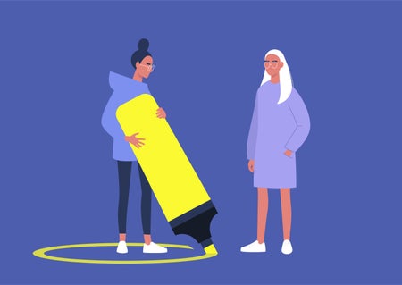 A character drawing a line around themselves with a neon yellow highlighter.