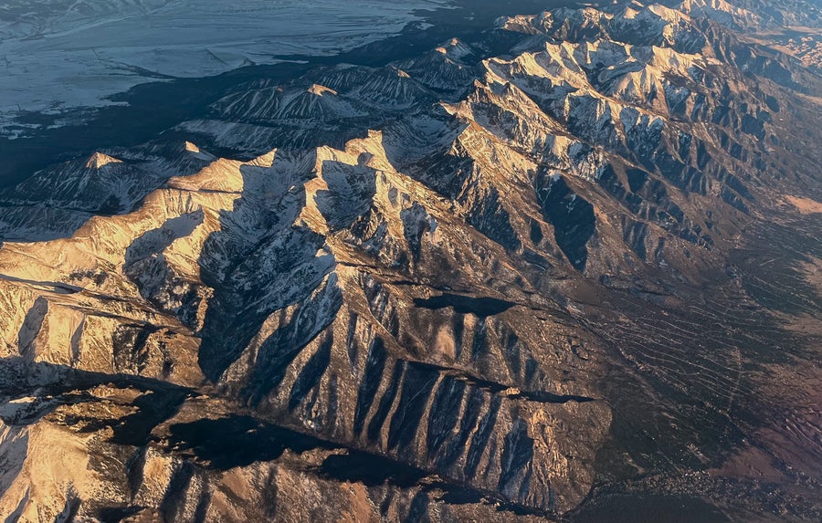 Aerial photograph of the western side of the Sangre de Cristo Mountains, Colorado, USA